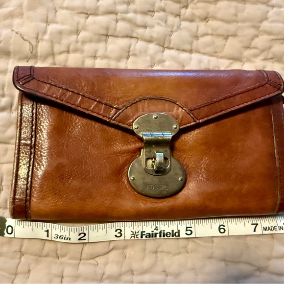 Fossil Tan Leather Wallet with Metal Clasp - Picture 7 of 9